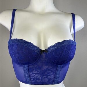 Blush Blue / Purple Lace Longline Push-up Underwire Bustier Bar SMALL